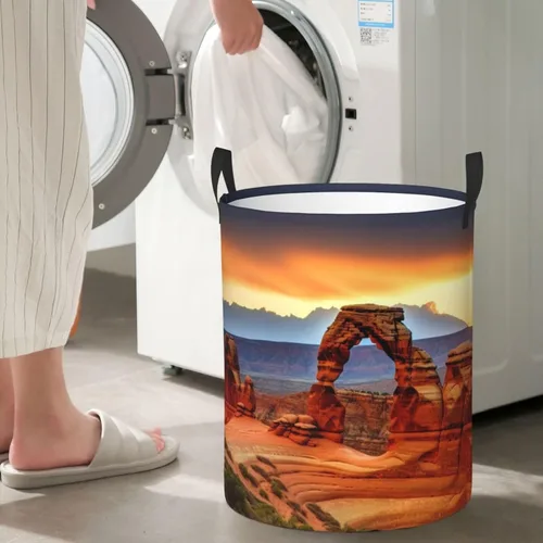 Vista 7 de Arches National Park - Cesta circular impermeable con asas para ropa, juguetes, pequeña