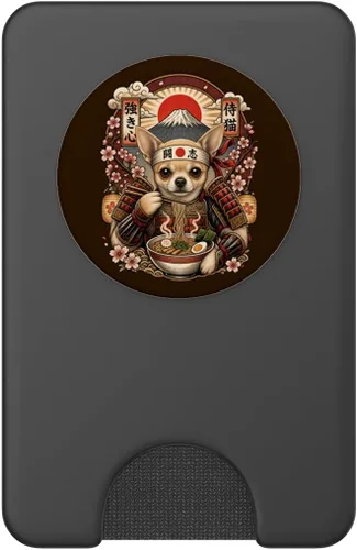 Vista 2 de Ramen Noodles Chihuahua Japan Graphic Samurai Dog Snack PopSockets PopWallet for MagSafe
