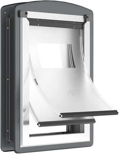Vista 7 de MAVRICPOWER Puerta grande resistente a la intemperie para perro, con dos paneles de bloqueo deslizantes, puerta de aluminio para puerta exterior