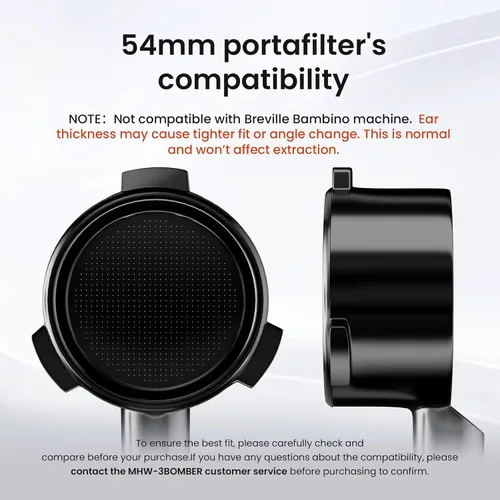 Vista 2 de MHW-3BOMBER Portafiltro sin fondo de 54 mm Compatible con Breville Barista Express, BES870XL, BES878, BES880, Portafiltro de espresso plano desnudo