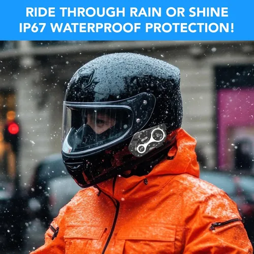 Vista 6 de Auriculares de intercomunicación Bluetooth para casco de motocicleta, 2 conductores de comunicación de 1000 M, IP67 impermeable, llamadas manos