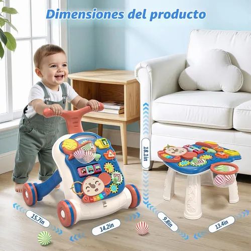 Vista 6 de QDRAGON Andador 3 en 1 y centro de actividades para niños de 12 a 18 meses Azul oscuro