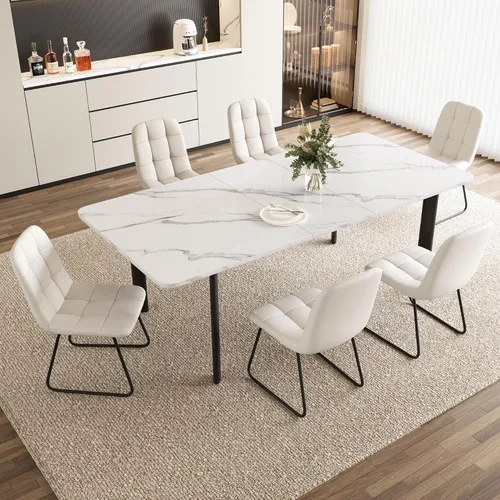 Vista 20 de HIPIHOM Mesa de comedor extensible para 6-8 personas, mesa gris oscuro