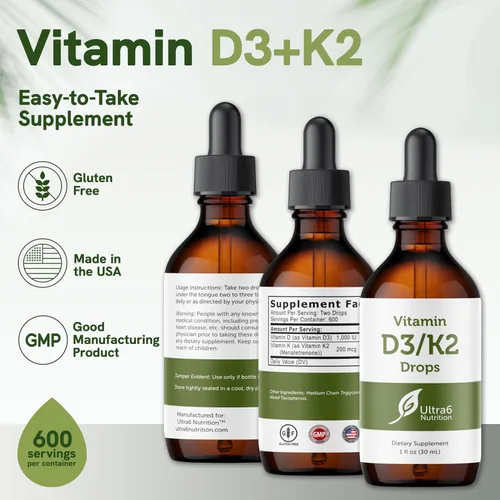 Vista 5 de Gotas de vitamina D3 con K2 para una mejor absorción, gotas de vitamina D para adultos y niños