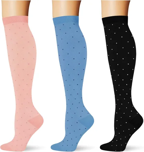 Vista 7 de (3 pares) Calcetines de compresión 20-30 mmHg, calcetines largos hasta la rodilla para mujeres y hombres, soporte atlético, para viajes y uso diario
