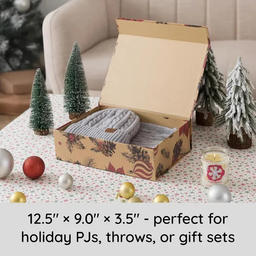 Vista 4 de Soul & Lane Caja de regalo de Navidad con tapa, 12.5 x 9.0 x 3.5 pulgadas, caja de regalo magnética de Navidad para regalos con diseño navideño
