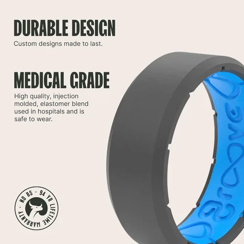 Vista 2 de Groove Life Edge Silicone Ring - Breathable Rubber Wedding Rings for Men, Lifetime Coverage, Unique Design, Comfort Fit Ring