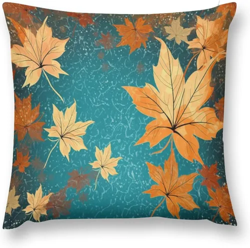 Vista 2 de Fundas de almohada de hojas de arce punteadas naranjas y amarillas, fundas de almohada de cosecha de temporada naranja cuadrado para sofá, sala