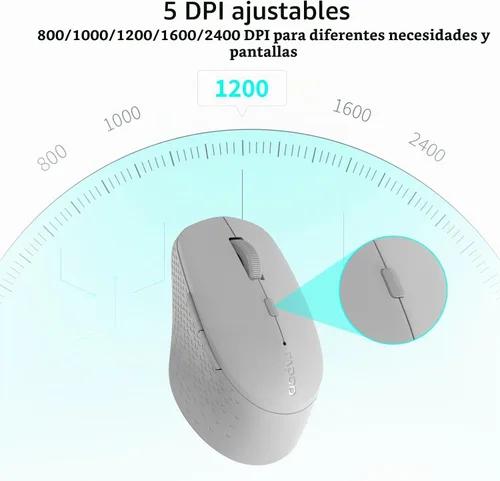 Vista 4 de Rapoo M300G - Mouse inalámbrico silencioso, mouse Bluetooth para portátil, 2.4 GHz con receptor USB, seguimiento óptico de 2400 DPI ajustable