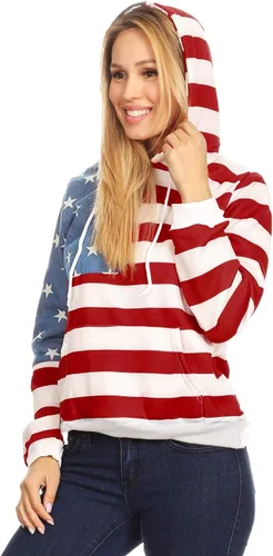 Vista 2 de Anna-Kaci - Sudadera con capucha para mujer, diseño de bandera americana, estilo patriótico de Estados Unidos