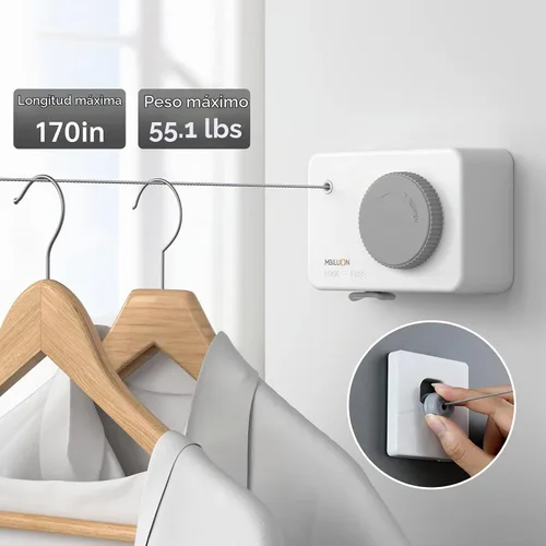 Vista 2 de Mbillion Tendedero Retráctil de 13.8 Pies de Servicio Pesado Línea de Secado de Ropa para Interiores y Exteriores Retráctil para Colgar Ropa