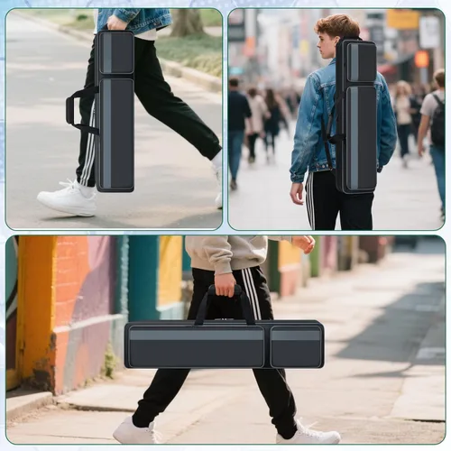 Vista 6 de Estuche para Taco de Billar 4x5, Funda de Transporte para Taco de Billar Suave Acolchada Bolsa para Palos de Billar con Múltiples Bolsillos para 4