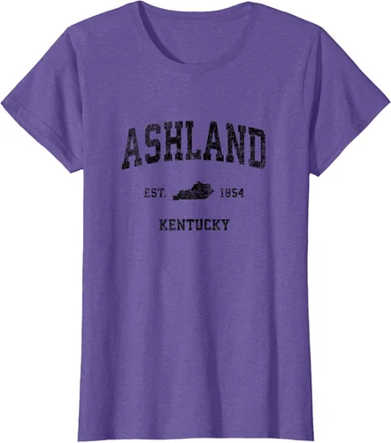 Vista 29 de Ashland Kentucky KY Vintage Sports Design Camiseta de impresión negra Asfalto