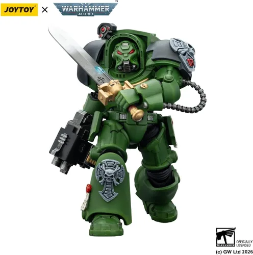 Vista 4 de JOYTOY Warhammer 40K 1/18 Figura de acción Salamanders Terminator 1 con espada de poder y bolter de tormenta modelo de 5.6 pulgadas, regalo