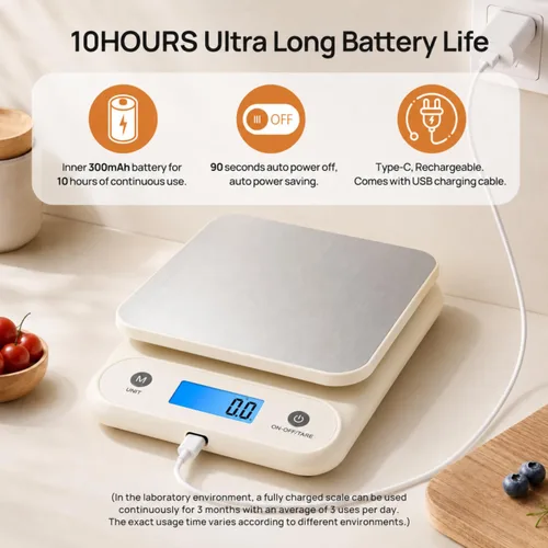 Vista 9 de Báscula digital de alimentos para cocina, 11 libras, 0.1 oz, 11.0 lbs/0.00 oz, báscula de cocina para cocinar hornear, batería de litio integrada