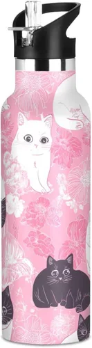 Vista 24 de Art Exotic Shorthair Cats Pink Double Wall Vacuum Insulated Bottles Water Bottles With Straws Leak-proof BPA-Free Leak Proof for Gym Sports