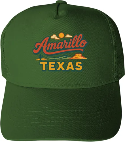 Vista 7 de Amarillo Texas Typographic Design Unisex Mesh Back Trucker Hat with Adjustable Snapback