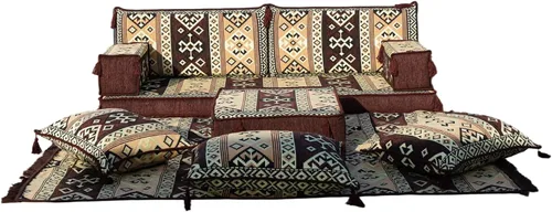 Vista 9 de arabicsofa Sofá de dos plazas marrón - Sofá oriental bajo con funda lavable - Juego modular árabe Majlis