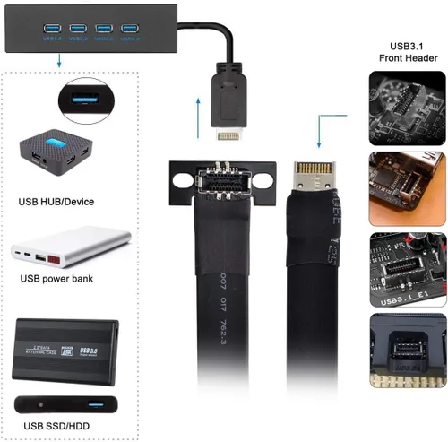Vista 3 de cablecc Cable y adaptador de datos de extensión de placa base USB 3.1 macho a hembra tipo E