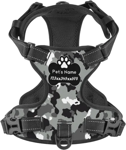 Vista 19 de Arnés personalizado para perro sin tirones, chaleco personalizado con bandera estadounidense para perro con número de teléfono y nombre de mascota