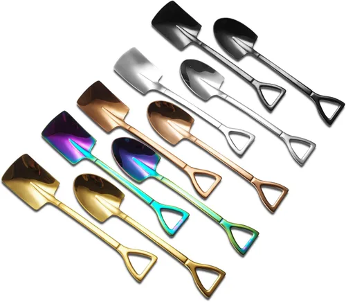 Vista 8 de 10 cucharas de pala de acero inoxidable, cucharas de postre reutilizables para café, té, helado, fruta y azúcar pastel