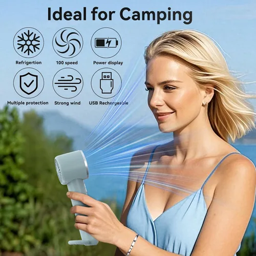 Vista 5 de Ventilador de refrigeración de mano, ventilador portátil de aire acondicionado de 5 velocidades, mini ventilador recargable con USB para mujeres