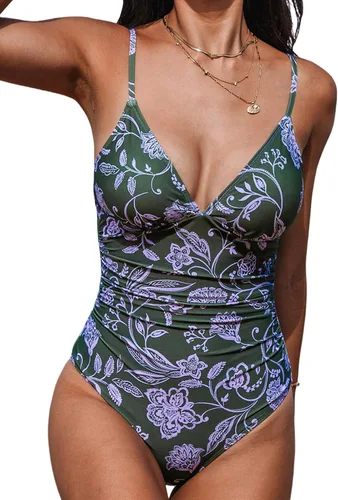 Vista 38 de CUPSHE - Traje de baño de una pieza para mujer, con control de abdomen, cuello en V