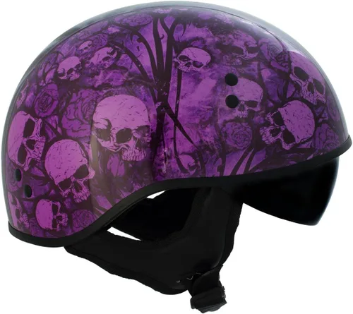 Vista 2 de Hot Leathers HLD1039 - Ramo de calaveras moradas y negro brillante avanzado DOT, unisex, con visera abatible, talla L
