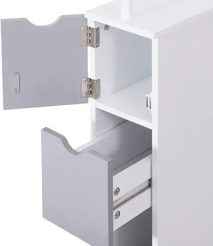 Vista 9 de HOMCOM Armario de almacenamiento de baño de 54 pulgadas de alto, torre de lino independiente con estante de 2 niveles y cajones, organizador de piso