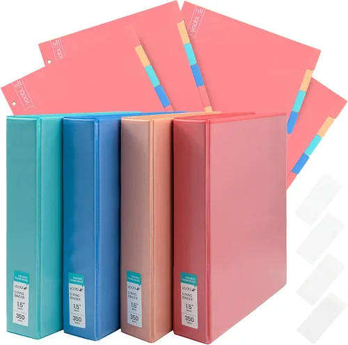 Vista 7 de Yoobi Carpeta azul de 3 anillas, carpeta de 1 pulgada con anillos redondos en D y 2 bolsillos, organizador duradero, sin PVC con capacidad de 275
