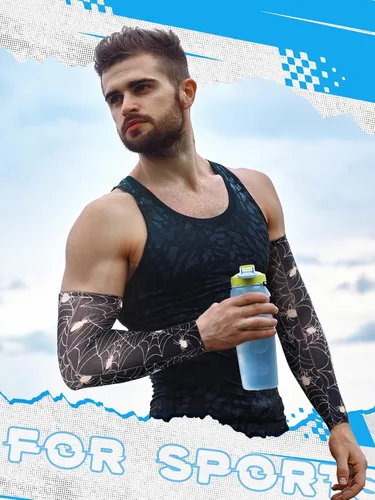 Vista 32 de Boao 20 piezas de mangas de brazo de enfriamiento para hombre, manga larga sin dedos, antideslizante, protección UV, mangas temporales para tatuajes