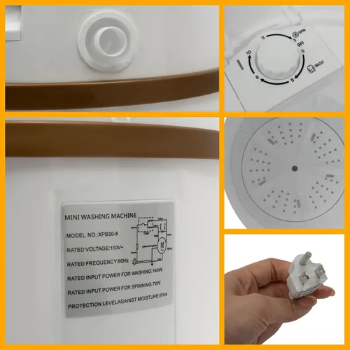 Vista 6 de Mini lavadora, secadora compacta portátil de 260 W, capacidad de 4.5 l/1.19 galones con cesta de deshidratación, para dormitorio, viajes, ropa