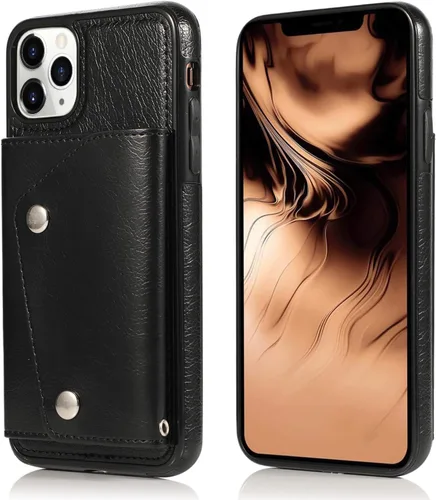 Vista 2 de LUVI Funda con tarjetero para iPhone 11 Pro con correa para el cuello, cadena cruzada, correa de muñeca, funda protectora con ranura para tarjeta