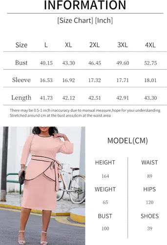Vista 7 de FANDEE Vestido de tubo ajustado vintage para mujer, talla grande, elegante, manga 34, dobladillo con volantes, abertura para vestidos de fiesta