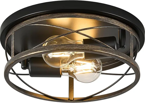 Vista 8 de Luces de granja, lámpara de techo industrial negra de montaje empotrado, lámpara de techo para pasillo, dormitorio, cocina, entrada, 2 luces