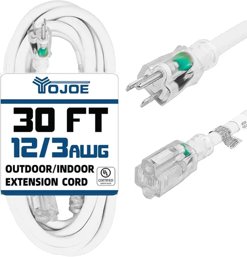 Vista 11 de YOJOE Extensión de cable para interiores y exteriores con extremo iluminado, cable resistente de 3 puntas 15A a prueba de inclemencias del tiempo