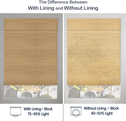 Vista 5 de Persianas romanas de madera personalizadas, persianas opacas con forro de bambú, color marrón Forro marrón-beige - Blackout