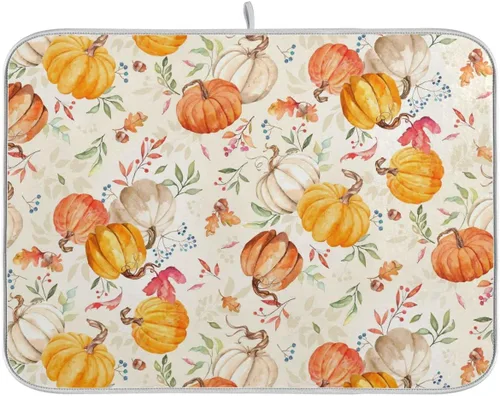 Vista 13 de Tapete de Secado de Platos de Florero de Girasoles Otoñales para Encimera de Cocina, Tapete de Secado de Hojas de Arce y Calabaza Otoñal de 16 x 18