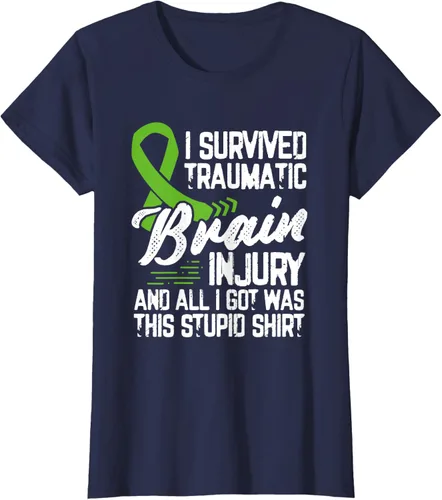 Vista 29 de Camiseta traumática con cinta verde para concienciación de lesiones cerebrales traumáticas I survived TBI, Negro, S