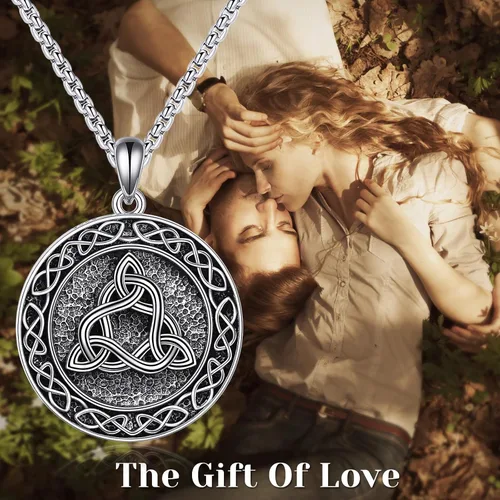 Vista 6 de Collar de nudo celta de plata de ley, triángulo irlandés, joyería celta para mujeres y hombres, Metal,