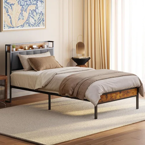 Vista 3 de Gizoon Base de cama individual con cabecero y estribo, cama de plataforma de metal