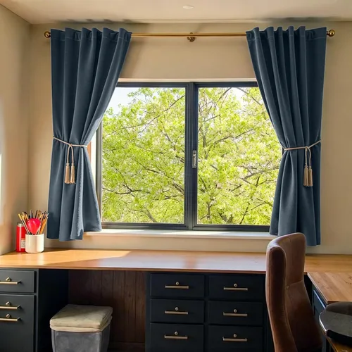 Vista 4 de Lazzzy Cortina opaca de terciopelo azul con aislamiento térmico para dormitorio, sala de estar, oscurecimiento de privacidad, cortinas de terciopelo