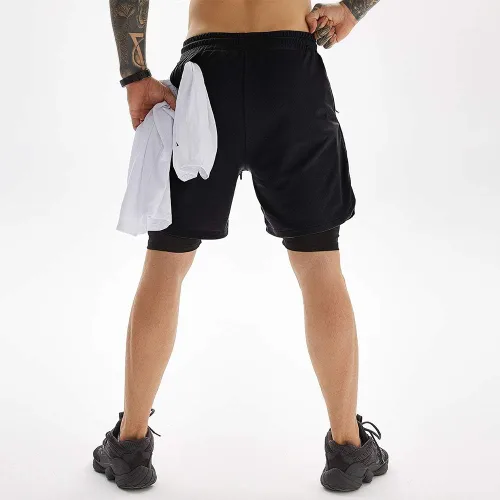 Vista 4 de JWJ Men's 2 in 1 Workout Running Shorts 7 Inch Lightweight Athletic Gym Shorts with Compression Liner