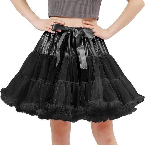 Vista 4 de Womens Fluffy Tulle Tutu Petticoat Half Slip Underskirt Negro