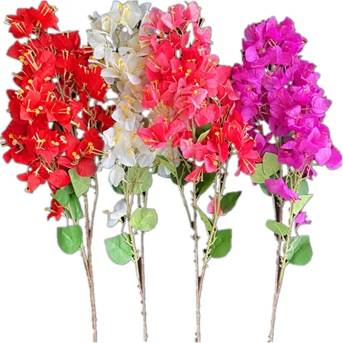 Vista 4 de 4 ramas de flores de buganvilla de seda artificiales montadas en el suelo, flor de buganvilla falsa 38.6 in/39 para centros de mesa de boda, flores