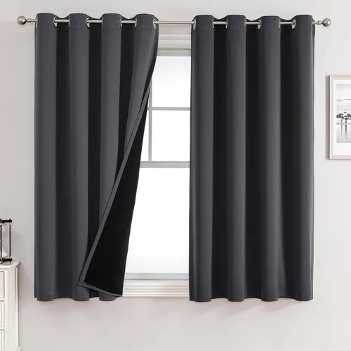 Vista 86 de ChrisDowa Cortinas 100% opacas de 63 pulgadas de largo para dormitorio con forro negro, 2 capas gruesas totalmente opacas con aislamiento térmico