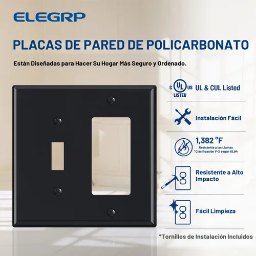 Vista 2 de ELEGRP - Placa de pared combinada de 2 ventanas, interruptor de luz de palanca de 1 banda, 1 dispositivo decorador/GFCI, placas de pared combinadas