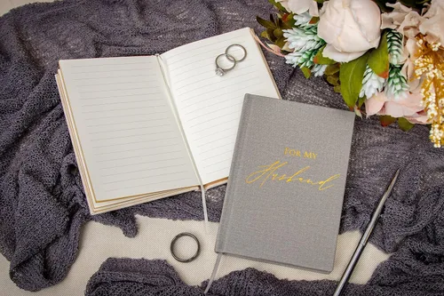 Vista 6 de MUUJEE Libros de Votos de Tapa Dura (Juego de 2) – Libros de Discursos de Ceremonia de Boda con Relieve de Papel Metalizado para Renovación