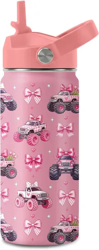 Vista 12 de Botella de agua de vaca de 16 onzas con asa y popote para niños, vasos de Vaca-Rosa