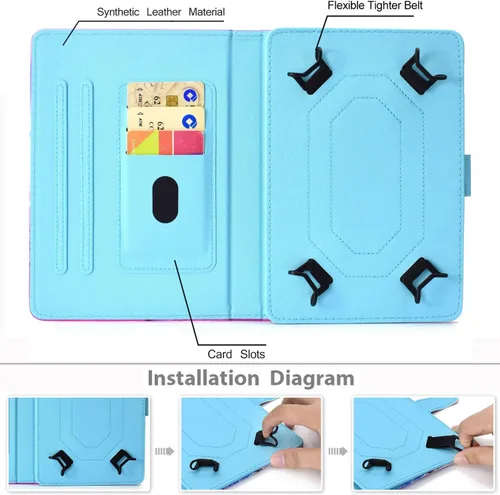 Vista 3 de Funda universal para tablet de 7 pulgadas, piel sintética [ranuras para tarjetas], cubierta magnética, para Samsung Galaxy Tab E/Tab A 7.0, Fire 7